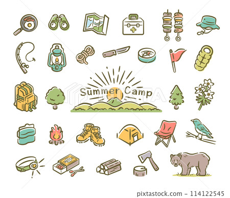 Camping related icon set 114122545
