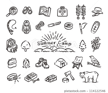 Camping related icon set 114122546