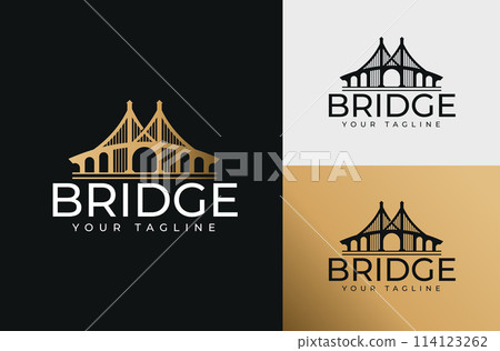 Illustration of the Golden Gate Bridge. San Francisco icon symbol on black background with white and gold Illustration of the Golden Gate Bridge. San Francisco icon symbol on black background with white and gold 114123262