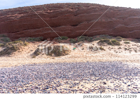 Microplastics on Legzira Beach, Plastics Garbage in Morocco Coast, Dirty Shore in Marocco Legzira 114123299