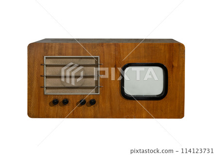 Vintage TV receiver isolated on white background Vintage TV receiver isolated on white background 114123731