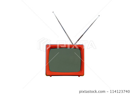 Vintage red TV receiver isolated on white background Vintage red TV receiver isolated on white background 114123740
