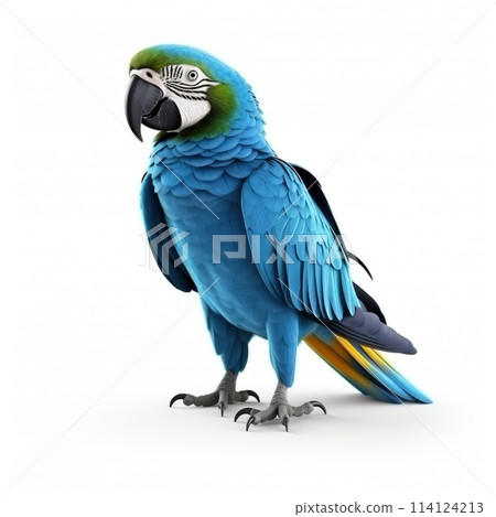 Blue and yellow Macaw parrot isolated on white background. A large exotic bird. Blue and yellow Macaw parrot isolated on white background. A large exotic bird. 114124213
