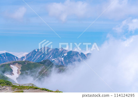 [Mountain climbing materials] Scenery from the summit of Mt. Chogatake in early summer [Nagano Prefecture] 114124295