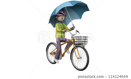 Illustration of dangerous bicycle driving by elementary school students / driving with an umbrella [transparent] 114124649