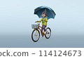 Illustration of dangerous bicycle driving by elementary school students / driving with an umbrella [with background gradation] 114124673