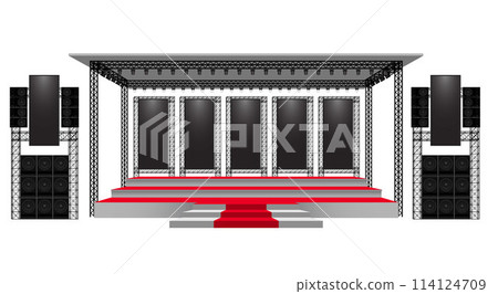 red stage and speaker with led screen on the truss system on the white background red stage and speaker with led screen on the truss system on the white background 114124709