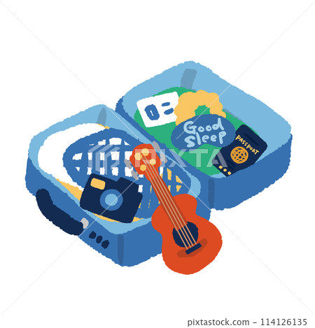 Illustration of an open trunk and preparations for travel 114126135