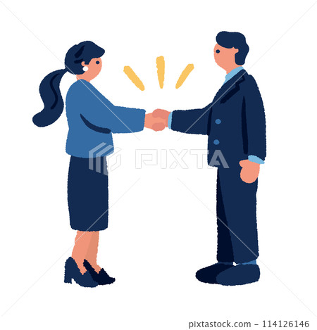 Illustration of a businessman and a businesswoman shaking hands 114126146