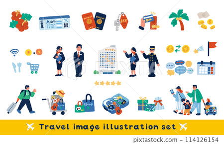 Travel services and people colorful hand drawn illustration set 114126154