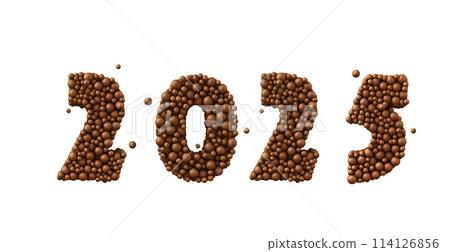 Happy 2025 Year. Holiday made of chocolate bubbles, milk chocolate concept, 3d illustration Happy 2025 Year. Holiday made of chocolate bubbles, milk chocolate concept, 3d illustration 114126856