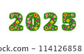 3D rendering green year 2025 made out of grass flowers 114126858