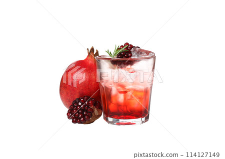 PNG, Cocktail with fresh pomegranate, isolated on white background PNG, Cocktail with fresh pomegranate, isolated on white background 114127149