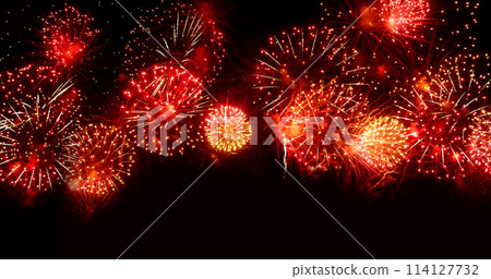 Red Firework celebrate anniversary happy new year 2024, 4th of july holiday festival. red firework in night time celebrate national holiday. Countdown to new year 2024 festival party time event Red Firework celebrate anniversary happy new year 2024, 4th of july holiday festival. red firework in night time celebrate national holiday. Countdown to new year 2024 festival party time event 114127732