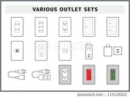 Illustration set of various electrical outlets 114128022
