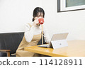 Young woman using laptop in cafe 114128911