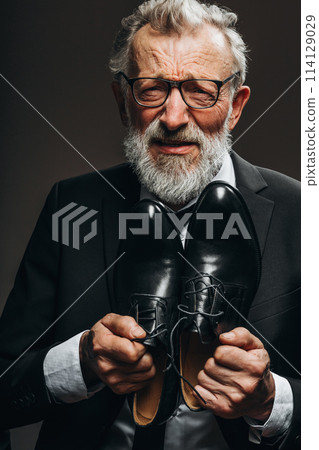 Miserable old aged bankrupt businessman asking not to deprive him of the last. Miserable old aged bankrupt businessman asking not to deprive him of the last. 114129029