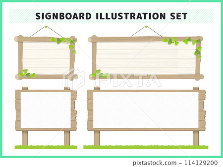 Wooden sign illustration material set 114129200