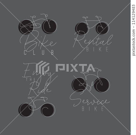 Bike linear icons with lettering grey 114129483