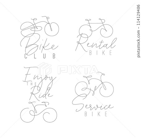 Bike linear icons with lettering white Bike linear icons with lettering white 114129486