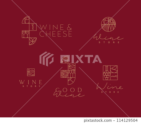 Wine art deco labels with lettering red bg Wine art deco labels with lettering red bg 114129504
