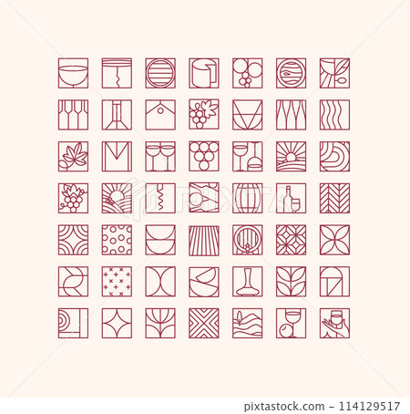 Wine art deco icons in flat line style Wine art deco icons in flat line style 114129517