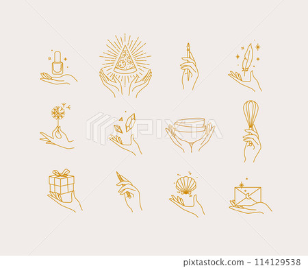 Hands with elements icon set light 114129538