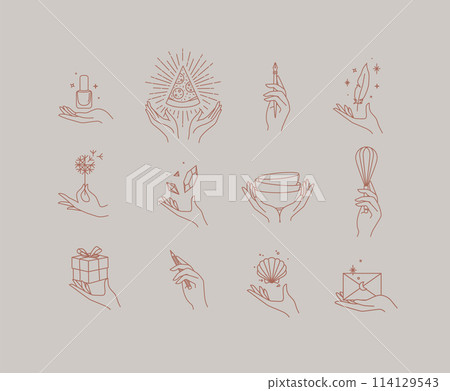Hands with elements icon set 114129543