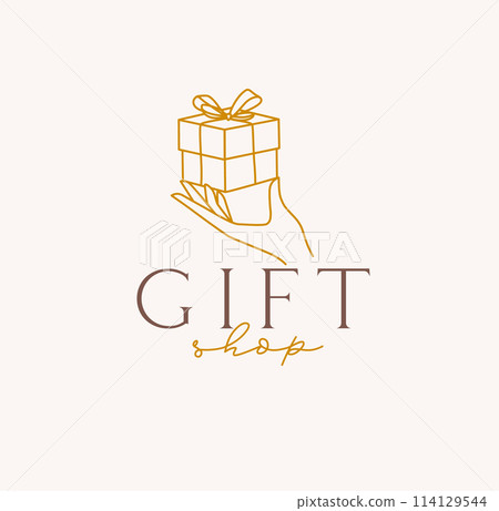 Hand holding giftbox label 114129544