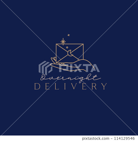 Hand with envelope label Hand with envelope label 114129546