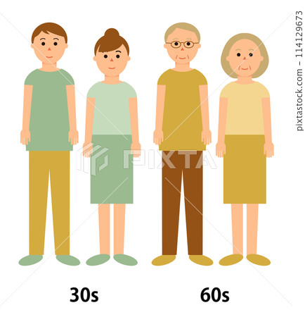 四名 30 多歲和 60 多歲的男女插圖 114129673
