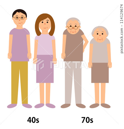 四名 40 多歲和 70 多歲的男性和女性的插圖 114129674