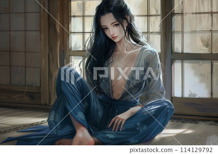 Sexy young woman in Japanese clothing in a... - Stock Illustration  [114129792] - PIXTA