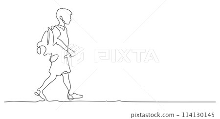 continuous line drawing of school boy walking on the way of education concept thin line illustration continuous line drawing of school boy walking on the way of education concept thin line illustration 114130145