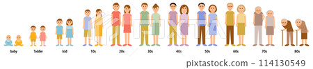 從嬰兒到80歲的男女成長插畫集_全身 114130549