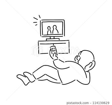 一位老人躺著看電視的插圖 一位老人躺著看電視的插圖 114130629