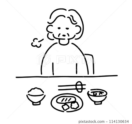 Illustration of a senior woman with no appetite Illustration of a senior woman with no appetite 114130634