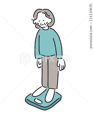 Illustration of a senior woman who has lost weight 114130670