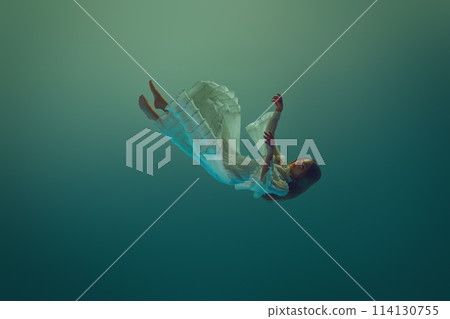 against serene aqua background. 114130755
