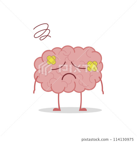 Vector illustration of a sick and sad brain in cartoon style. 114130975