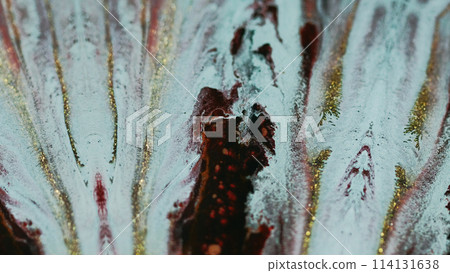 Glitter ink drip. Paint spill. Defocused blue golden red color shimmering particles texture fluid flow fractal abstract art background. Glitter ink drip. Paint spill. Defocused blue golden red color shimmering particles texture fluid flow fractal abstract art background. 114131638