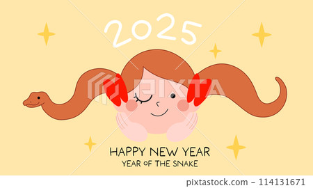 Year of the snake card with cute girl Year of the snake card with cute girl 114131671