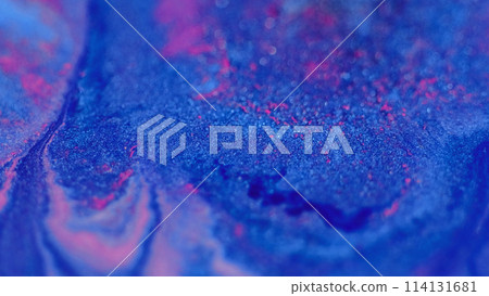 Glitter paint splash. Ink mix. Blur vibrant blue pink color glowing sparkling bokeh light texture emulsion gloss flow abstract art background. Glitter paint splash. Ink mix. Blur vibrant blue pink color glowing sparkling bokeh light texture emulsion gloss flow abstract art background. 114131681