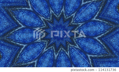 Lotus mandala. Floral kaleidoscope. Blur blue color sparkling glitter texture ink symmetrical flower petals ornament abstract art background. Lotus mandala. Floral kaleidoscope. Blur blue color sparkling glitter texture ink symmetrical flower petals ornament abstract art background. 114131736