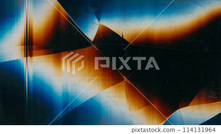 Cracked screen. Matrix distortion. Broken glass. Blue orange white color glitch noise dust scratches fractured distressed texture on black illustration abstract background. Cracked screen. Matrix distortion. Broken glass. Blue orange white color glitch noise dust scratches fractured distressed texture on black illustration abstract background. 114131964