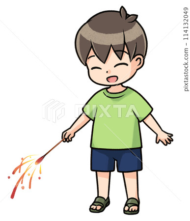 Boy playing with hand-held fireworks Boy playing with hand-held fireworks 114132049