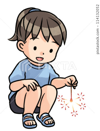 Girl playing with hand held fireworks 114132052