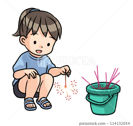 女孩在滅火桶附近燃放煙火 114132054