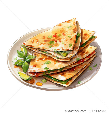 Quesadilla with Melted Cheese Stretching 114132383