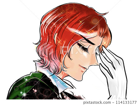 A narcissistic prince proposing marriage, a profile illustration in the style of a Showa era girl manga 114133177
